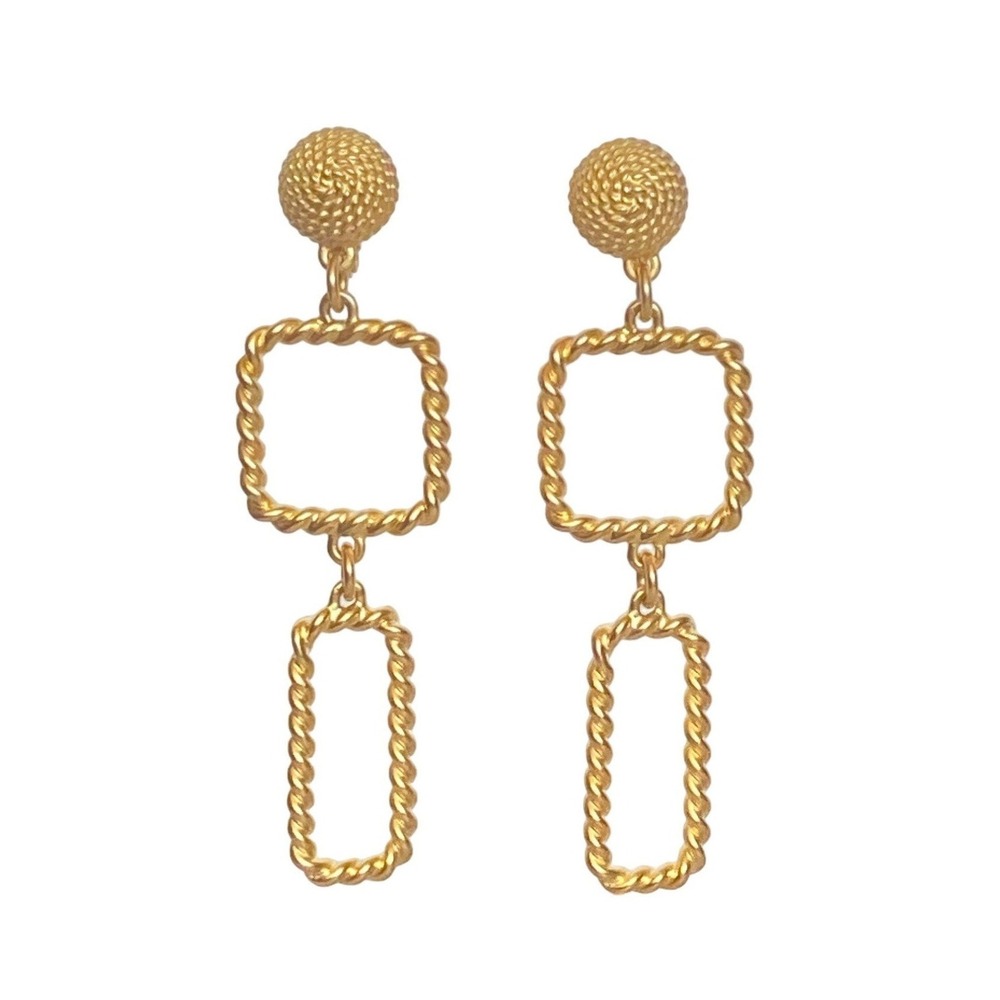 Gold Tone Textured‎ Ball Square Rectangle Drop Dangle Clip On Earrings
